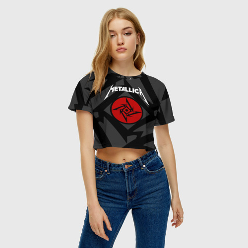 Женская футболка Crop-top 3D Metallica, цвет 3D печать - фото 3