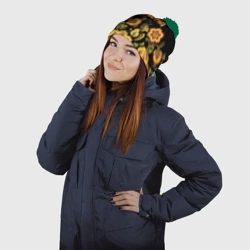 Шапка 3D c помпоном Алёна, роспись под хохлому - фото 2