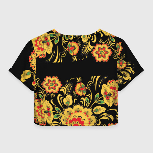 Женская футболка Crop-top 3D Алёна, роспись под хохлому, цвет 3D печать - фото 2