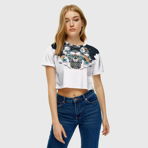 Женская футболка Crop-top 3D SKULL JAPAN, цвет 3D печать - фото 4