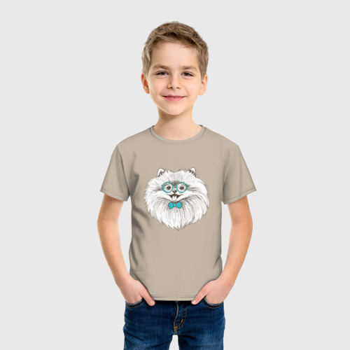 Детская футболка хлопок Немецкий шпиц в очках, цвет миндальный - фото 3