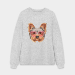 Мужской свитшот oversize без начеса хлопок Йоркширский терьер в очках сердечках