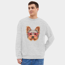Мужской свитшот oversize без начеса хлопок Йоркширский терьер в очках сердечках - фото 2