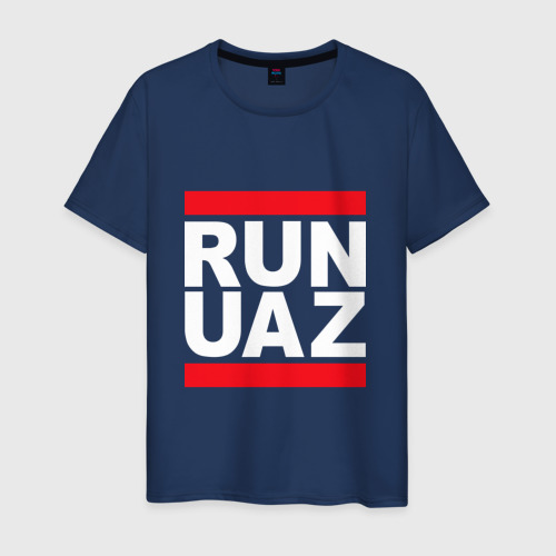 Мужская футболка из хлопка с принтом Run UAZ, вид спереди №1