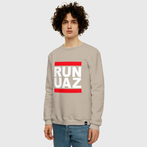 Мужской свитшот хлопок Run UAZ, цвет миндальный - фото 3