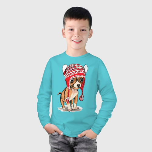 Детский лонгслив хлопок Чихуахуа в шапочке, цвет бирюзовый - фото 3