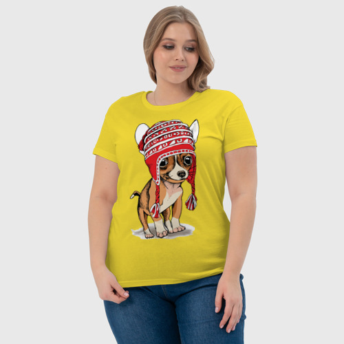 Женская футболка хлопок Чихуахуа в шапочке, цвет желтый - фото 6