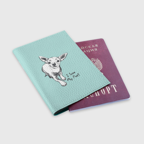Обложка для паспорта матовая кожа I love my pet, цвет бирюзовый - фото 3