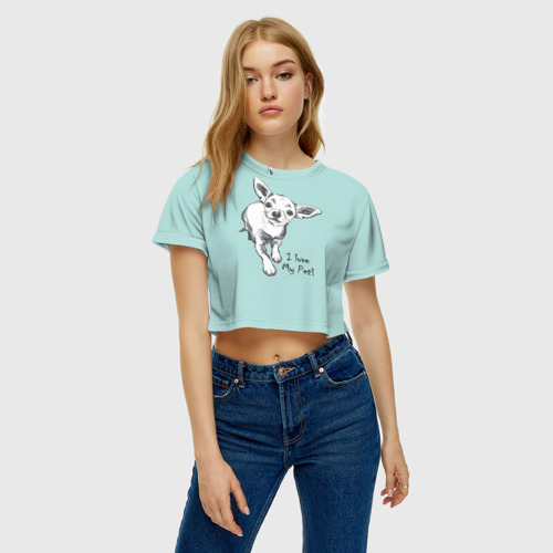 Женская футболка Crop-top 3D I love my pet, цвет 3D печать - фото 3