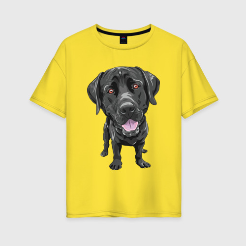 Женская футболка хлопок Oversize Черный лабрадор, цвет желтый