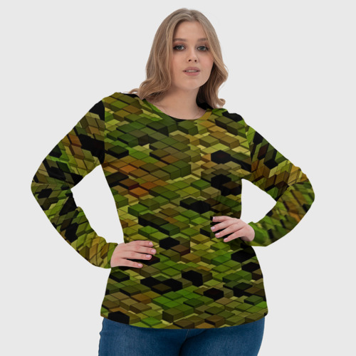 Женский лонгслив 3D block camouflage, цвет 3D печать - фото 6