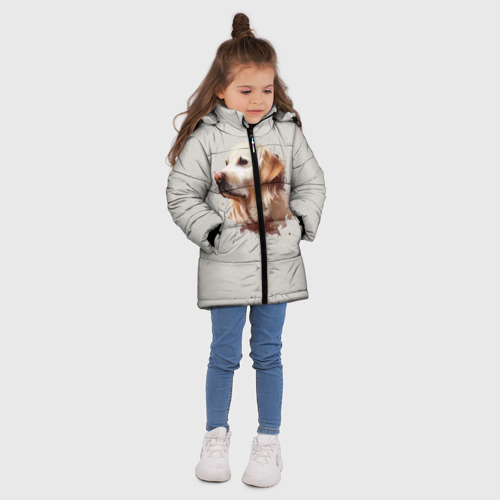 Зимняя куртка для девочек 3D Лабрадор арт, цвет черный - фото 5