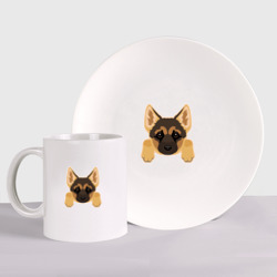 Набор: тарелка + кружка Немецкая овчарка щенок