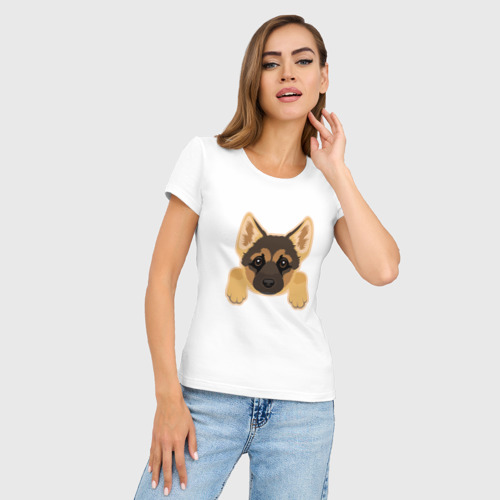 Женская футболка хлопок Slim Немецкая овчарка щенок, цвет белый - фото 3