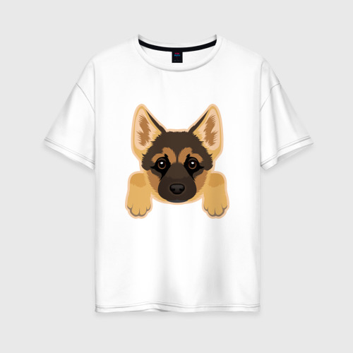 Женская футболка из хлопка оверсайз с принтом Немецкая овчарка щенок, вид спереди №1