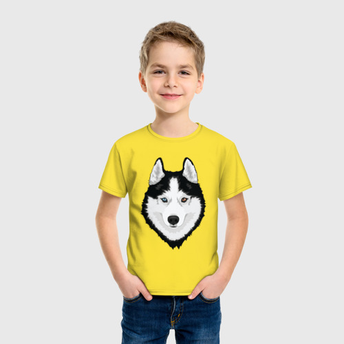 Детская футболка хлопок Хаски с разными глазами, цвет желтый - фото 3