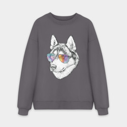 Мужской свитшот oversize без начеса хлопок Хаски в очках