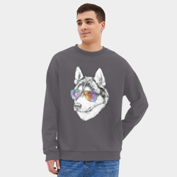 Мужской свитшот oversize без начеса хлопок Хаски в очках - фото 2