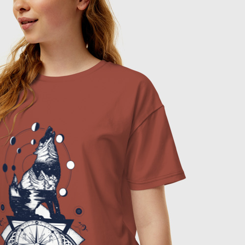 Женская футболка хлопок Oversize Сибирский Хаски, цвет кирпичный - фото 3