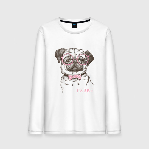 Мужской лонгслив хлопок Hug a Pug, цвет белый