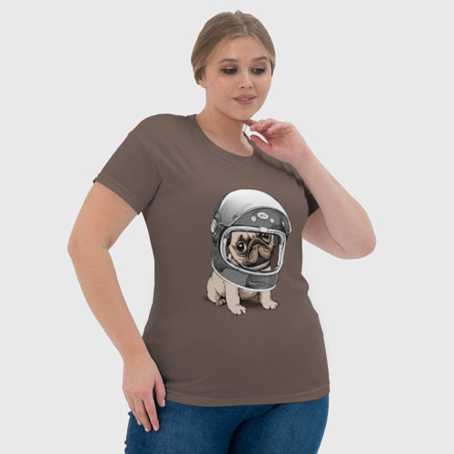 Женская футболка 3D Мопсик в скафандре, цвет 3D печать - фото 6