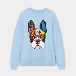 Мужской свитшот oversize без начеса хлопок Лоскутный бульдог