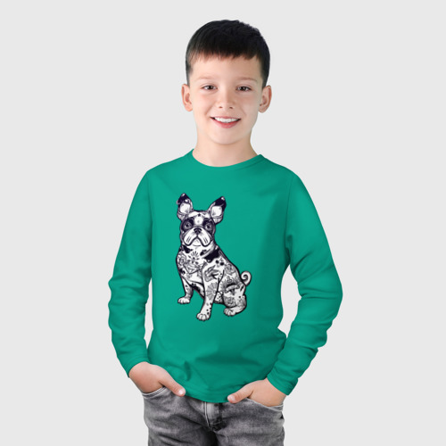 Детский лонгслив хлопок Суровый бульдог, цвет зеленый - фото 3