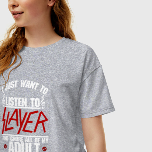 Женская футболка хлопок Oversize Я прост хочу слушать Slayer, цвет меланж - фото 3