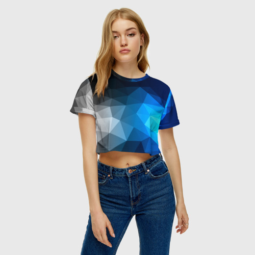 Женская футболка Crop-top 3D Gray&Blue collection abstract, цвет 3D печать - фото 3