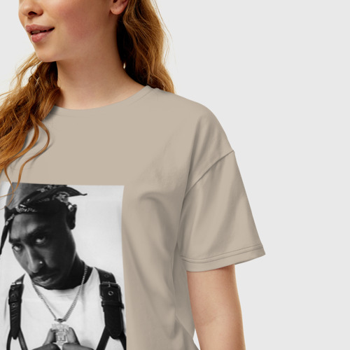 Женская футболка хлопок Oversize 2pac, цвет миндальный - фото 3