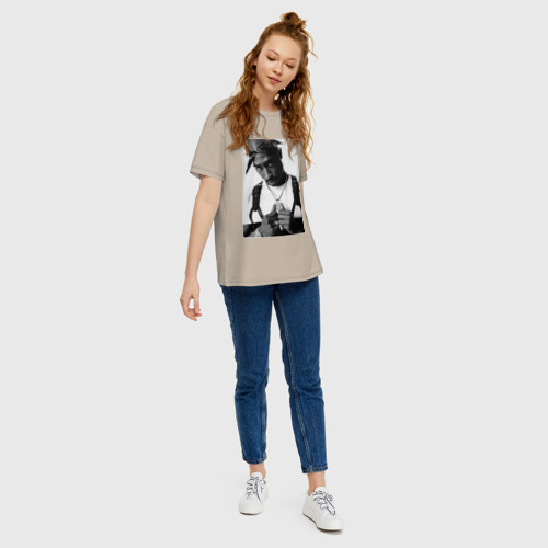 Женская футболка хлопок Oversize 2pac, цвет миндальный - фото 5