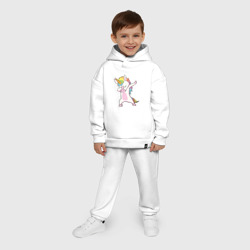 Костюм с принтом Единорог радуга для ребенка, вид на модели спереди №6. Цвет основы: белый