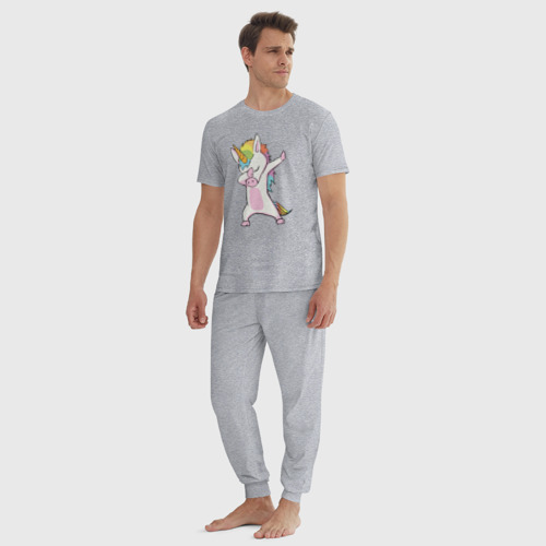 Мужская пижама хлопок Единорог радуга, цвет меланж - фото 5