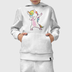 Костюм с принтом Единорог радуга для ребенка, вид на модели спереди №3. Цвет основы: белый