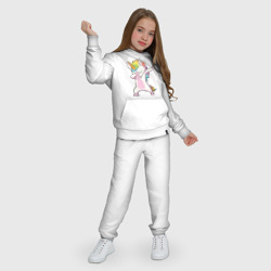 Костюм с принтом Единорог радуга для ребенка, вид на модели спереди №4. Цвет основы: белый