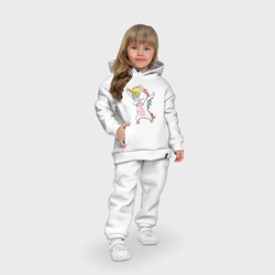 Костюм с принтом Единорог радуга для ребенка, вид на модели спереди №4. Цвет основы: белый