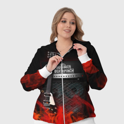 Костюм с принтом Five Finger Death Punch для женщины, вид на модели спереди №4. Цвет основы: белый