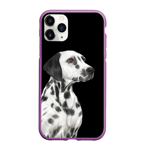 Чехол для iPhone 11 Pro Max матовый Далматинец арт, цвет фиолетовый