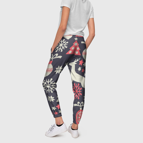 Женские брюки 3D с принтом Зимние фантазии, вид сзади #2
