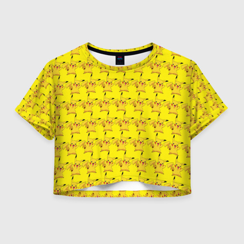 Женская футболка Crop-top 3D Пикачу бомбинг Фото 01 Женская футболка Crop-top 3D Пикачу бомбинг Фото 01
