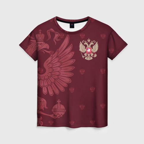 Женская футболка с принтом Герб России, вид спереди №1