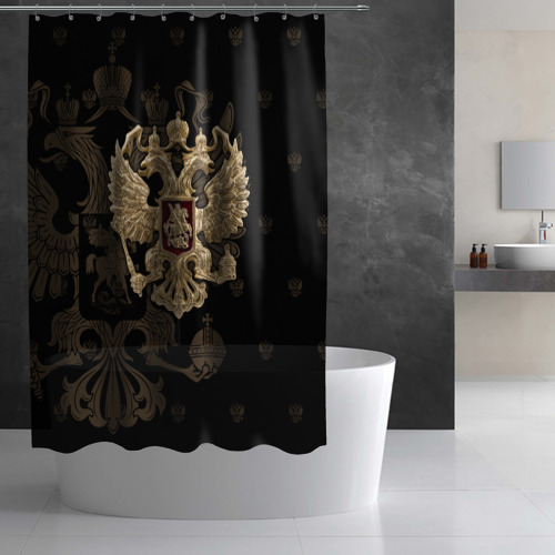 Штора 3D для ванной Герб России золотой двуглавый орел - фото 2