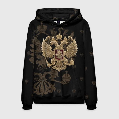 Мужская толстовка 3D с принтом Герб России золотой двуглавый орел, вид спереди #2