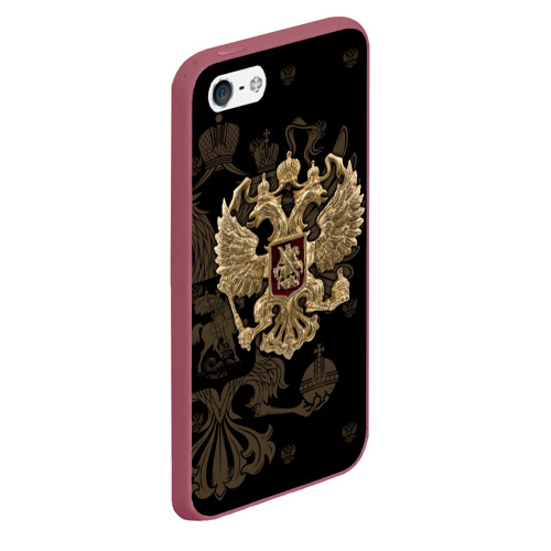 Чехол для iPhone 5/5S матовый Герб России золотой двуглавый орел, цвет малиновый - фото 3