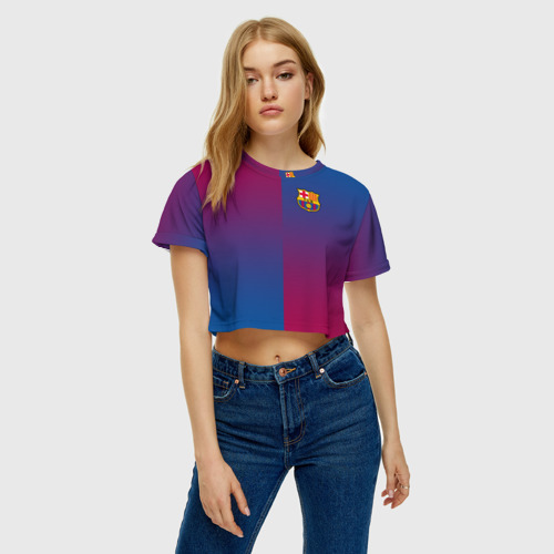 Женская футболка Crop-top 3D FC Barca 2018 Reverse, цвет 3D печать - фото 4