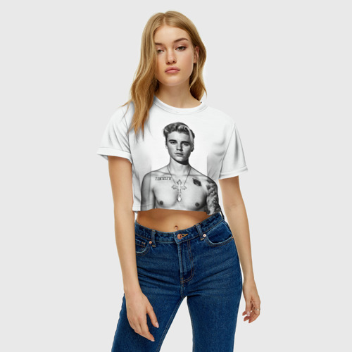 Женская футболка Crop-top 3D Джастин тату, цвет 3D печать - фото 3