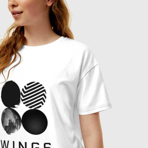 Женская футболка хлопок Oversize BTS wings, цвет белый - фото 3