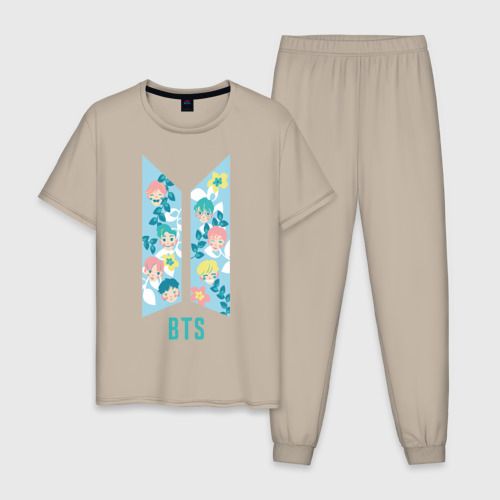 Мужская пижама хлопок BTS army color, цвет миндальный