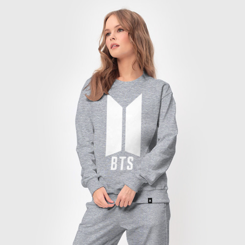 Женский костюм хлопок BTS army white, цвет меланж - фото 5