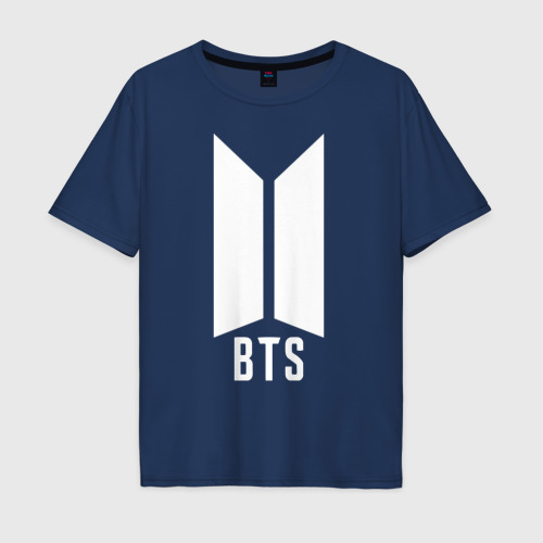 Мужская футболка хлопок Oversize BTS army white, цвет темно-синий